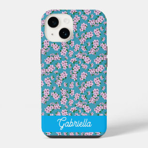 Roze kersenbloesem Bloemmotief Naam iPhone 14 Hoesje
