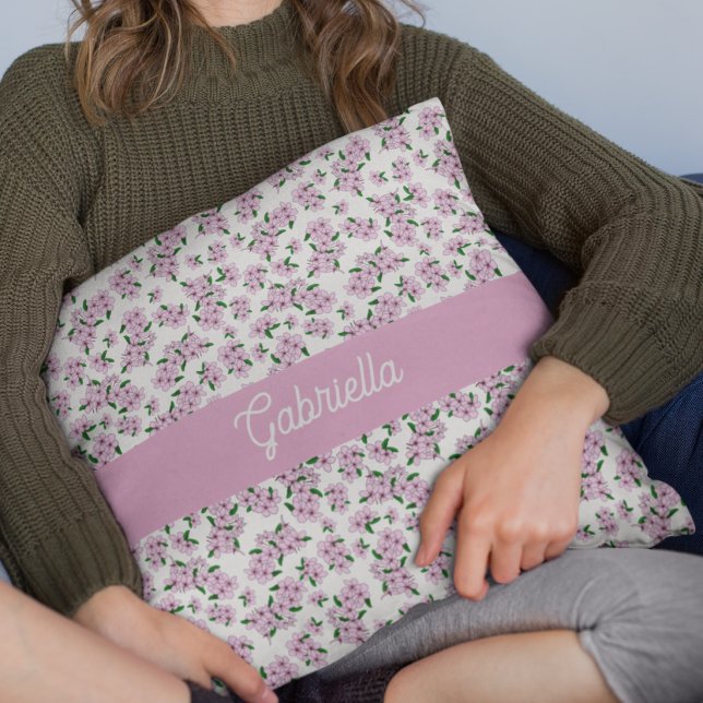 Roze kersenbloesem Bloemmotief Naam Kussen (Creator heeft geüpload)