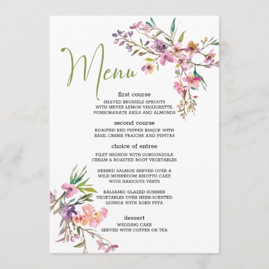 Roze Kersenbloesem Bloemrijke Romantische Trouwmen Menu (Voorkant)