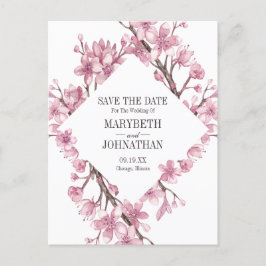 Roze Kersenbloesem Bloemstuk Save The Date Uitnodiging Briefkaart