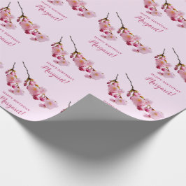 Roze Kersenbloesem Bloesemtakken Gelukkige Verjaar Cadeaupapier