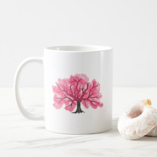 Roze Kersenbloesem Boom Gepersonaliseerde Mok (Met donut)