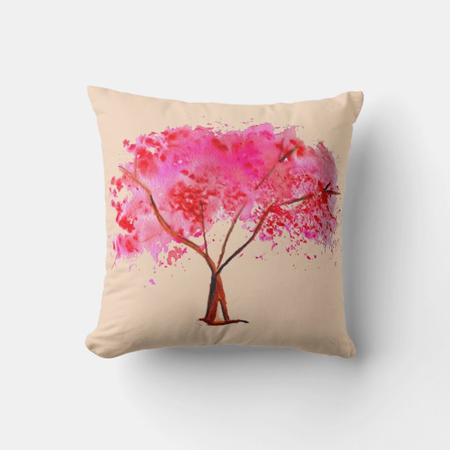 Roze Kersenbloesem boom kunst Kussen (Voorkant)