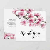 Roze Kersenbloesem Botanische Bruidsdouche  Bedankkaart (Voorkant / Achterkant)