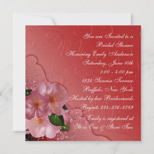 Roze Kersenbloesem Bruids Douche Uitnodigingen (Achterkant)