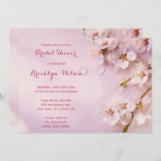 Roze Kersenbloesem Bruidsfeest Uitnodigingen (Voorkant / Achterkant)