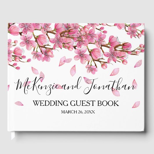Roze Kersenbloesem Bruiloft Gastenboek (Voorkant)