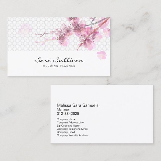 Roze Kersenbloesem Bruiloft Planner Visitekaartje (Voorkant / Achterkant)
