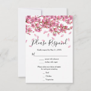 Roze Kersenbloesem Bruiloft RSVP Kaartje