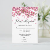 Roze Kersenbloesem Bruiloft RSVP Kaartje (Staand voorkant)