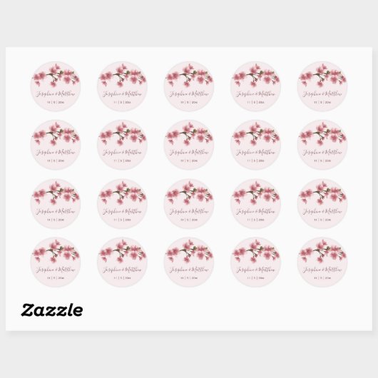 Roze Kersenbloesem Bruiloft Stickers (Vel)