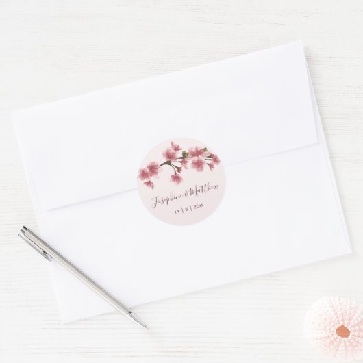 Roze Kersenbloesem Bruiloft Stickers (Envelop)