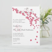 Roze Kersenbloesem Chickadee bruiloft Kaart (Staand voorkant)