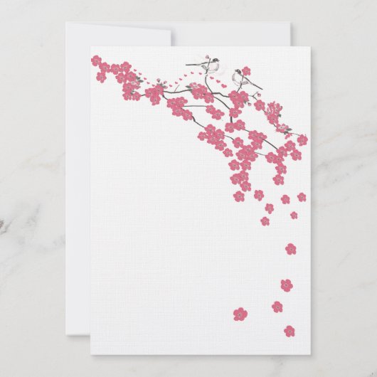  Roze Kersenbloesem Chickadee bruiloft Kaart (Achterkant)