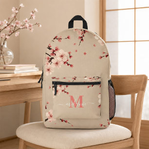 Roze Kersenbloesem Custom Monogram Naam Bedrukte Rugzak
