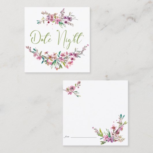 Roze Kersenbloesem Elegant Bloemen Datum Nacht Kaa Vierkante Visitekaartje (Voorkant / Achterkant)