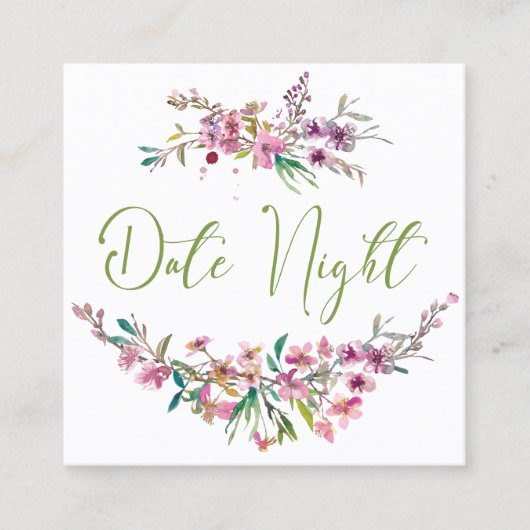 Roze Kersenbloesem Elegant Bloemen Datum Nacht Kaa Vierkante Visitekaartje (Voorkant)
