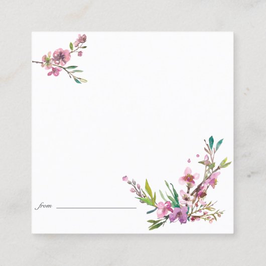 Roze Kersenbloesem Elegant Bloemen Datum Nacht Kaa Vierkante Visitekaartje (Achterkant)