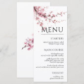 Roze Kersenbloesem Elegante Bloemige Bruiloft Menu (Voorkant / Achterkant)