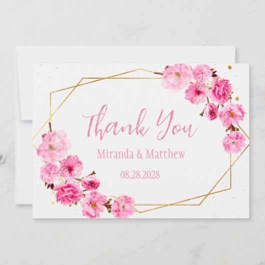 Roze Kersenbloesem en Geometrische Dankkaarten Kaart (Voorkant)