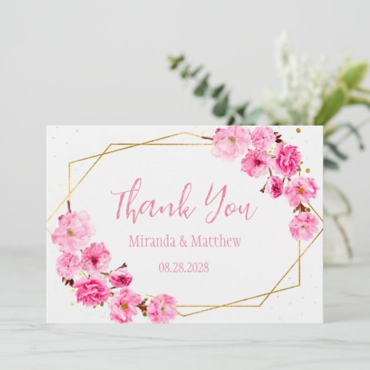 Roze Kersenbloesem en Geometrische Dankkaarten Kaart (Staand voorkant)