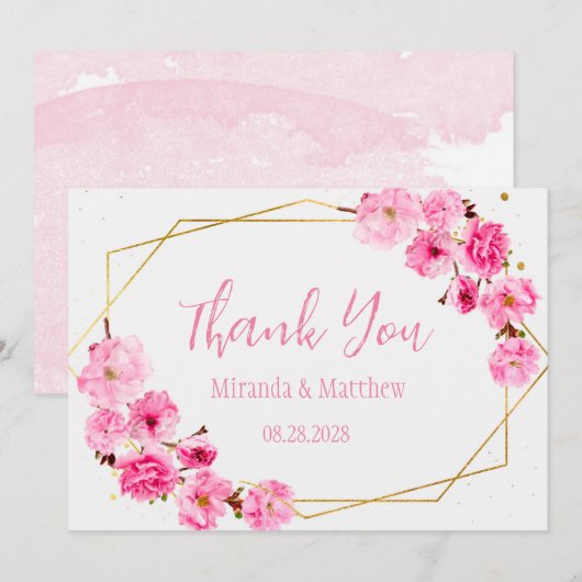 Roze Kersenbloesem en Geometrische Dankkaartjes Kaart (Voorkant / Achterkant)