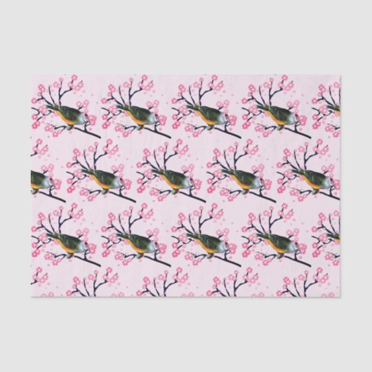 Roze Kersenbloesem en Zangvogel Decoupage Tissuepapier (Voorkant)