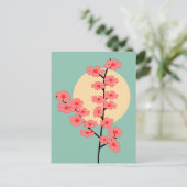 Roze kersenbloesem en zon briefkaart (Staand voorkant)