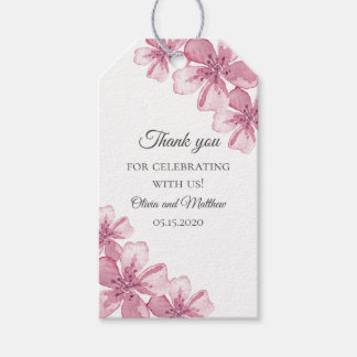 Roze kersenbloesem. Floral bruiloft dank u Cadeaulabel