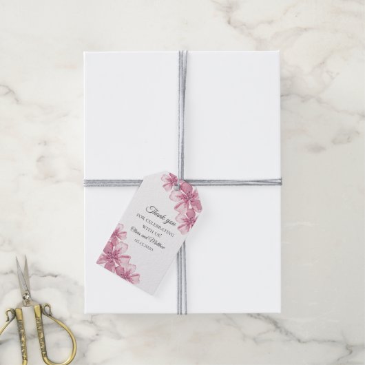 Roze kersenbloesem. Floral bruiloft dank u Cadeaulabel (Met Touw)