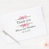 Roze kersenbloesem. Floral bruiloft dank u Ovale Sticker (Envelop)