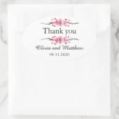 Roze kersenbloesem. Floral bruiloft dank u Ovale Sticker (Tas)