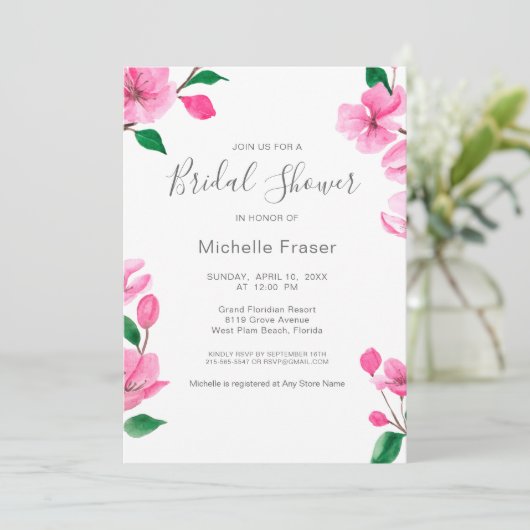 Roze kersenbloesem. Floral Spring Vrijgezellenfees Kaart (Staand voorkant)