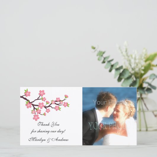 Roze Kersenbloesem Fotokaart Bedankkaart (Staand voorkant)