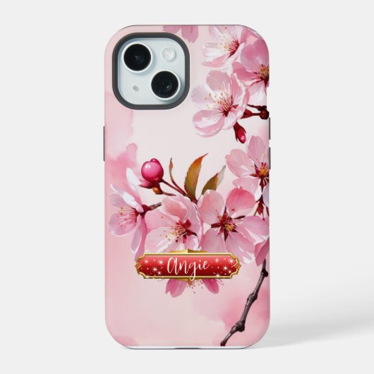 Roze Kersenbloesem Fuchsia iPhone / iPad hoes 15 Case (Achterkant)