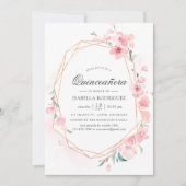 Roze Kersenbloesem Geometrische Lente Quinceañera Kaart (Voorkant)