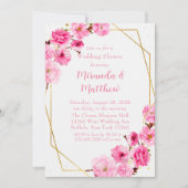 Roze Kersenbloesem Geometrische Trouw Bruiloft  Kaart (Voorkant)