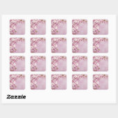 Roze Kersenbloesem Gouden Lijst Elegante Trouwdag Vierkante Sticker (Vel)