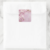 Roze Kersenbloesem Gouden Lijst Elegante Trouwdag Vierkante Sticker (Tas)