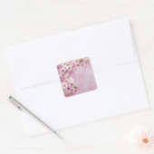 Roze Kersenbloesem Gouden Lijst Elegante Trouwdag Vierkante Sticker (Envelop)