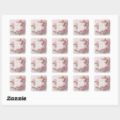 Roze Kersenbloesem Gouden Marmer Vierkante Trouwfe Sticker (Vel)