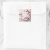 Roze Kersenbloesem Gouden Marmer Vierkante Trouwfe Sticker (Tas)
