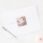 Roze Kersenbloesem Gouden Marmer Vierkante Trouwfe Sticker (Envelop)