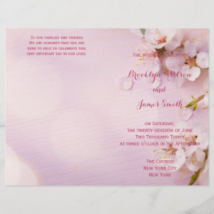 Roze Kersenbloesem Huwelijksprogramma Flyer
