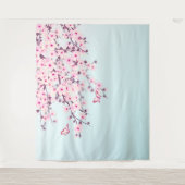 Roze Kersenbloesem Illustratieve Landschap Wandkleed (Voorkant)