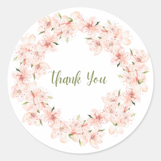 Roze Kersenbloesem Krans Bedankt Sticker (Voorkant)
