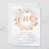 Roze Kersenbloesem Krans Meisje 1e Verjaardag Kaart (Voorkant)