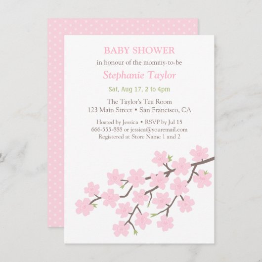 Roze Kersenbloesem Lente Baby Douche Uitnodigingen (Voorkant / Achterkant)
