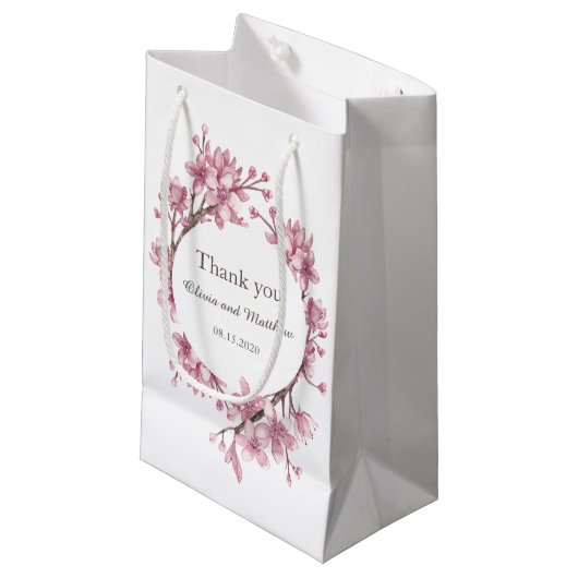 Roze kersenbloesem. Lente bloemenbruiloft Bedankt Klein Cadeauzakje (Voorkant Gekanteld)