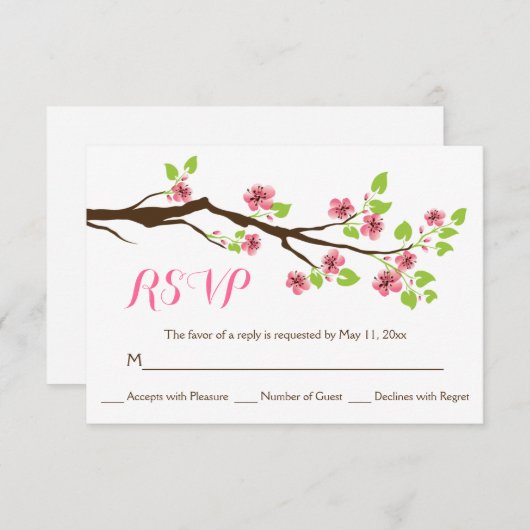 Roze kersenbloesem lente bruiloft RSVP (Voorkant / Achterkant)
